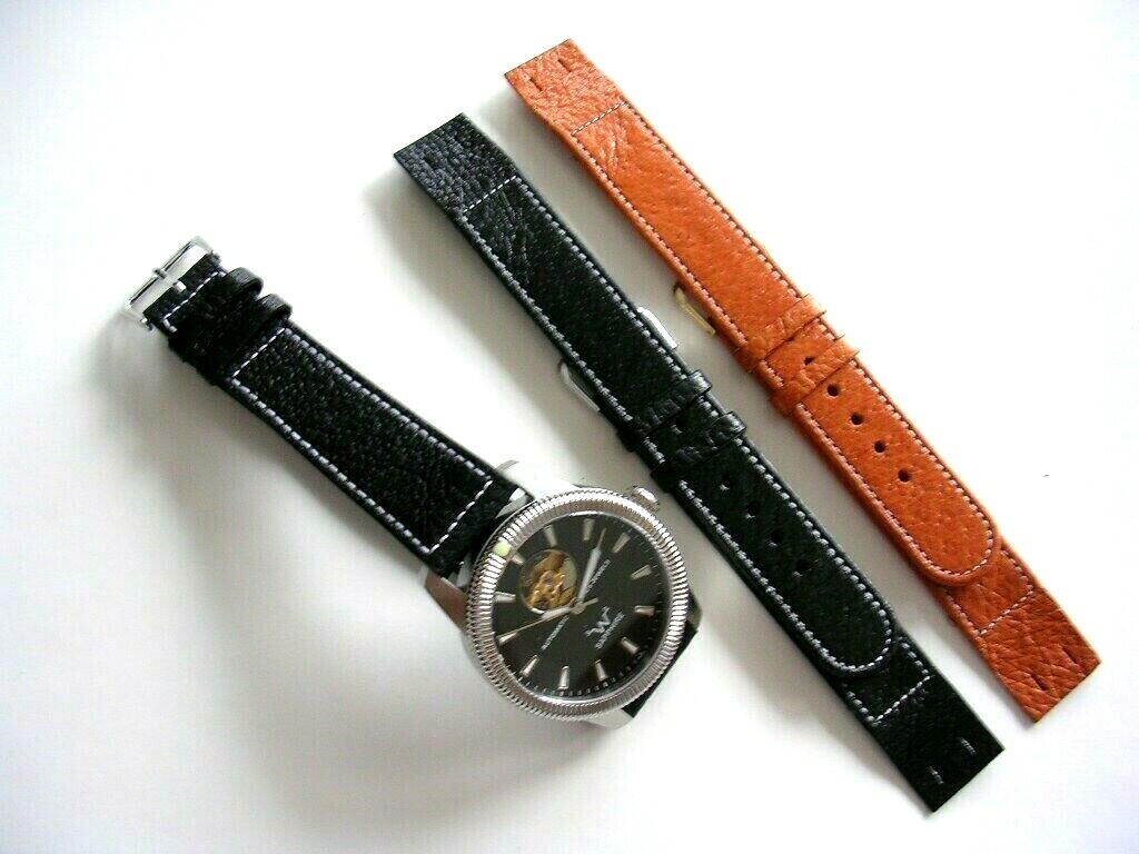 20mm XL Open End strap Genuine Pigskin band for vintage Wire Lug watch IW SUISSE