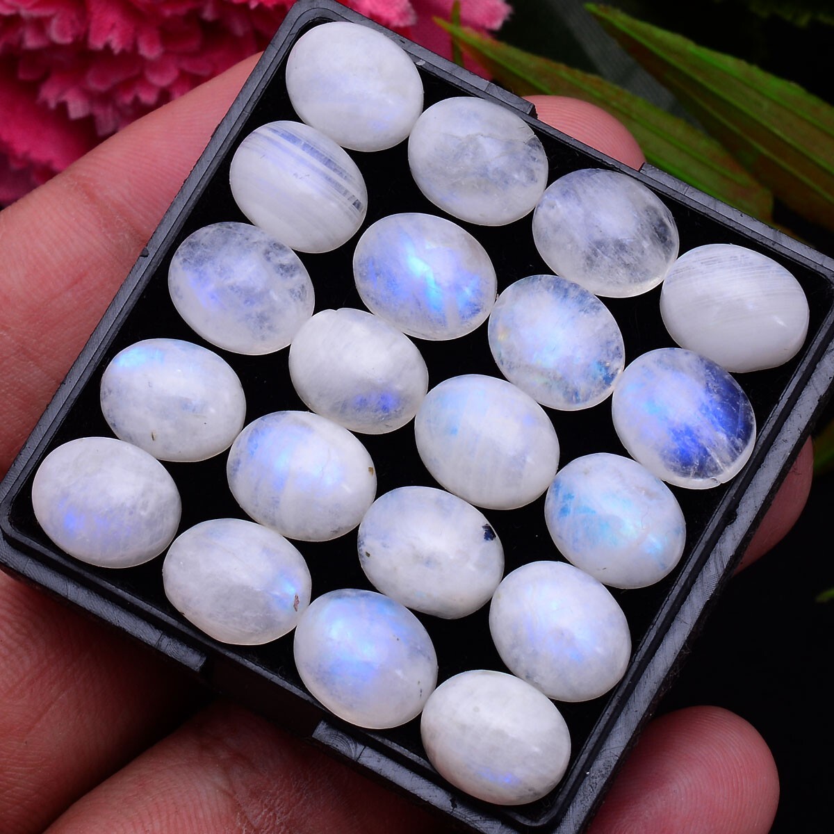 10 Pcs Natural Blue Shine Moonstone 11mm*9mm Oval Cabochon Untreated Gemstones