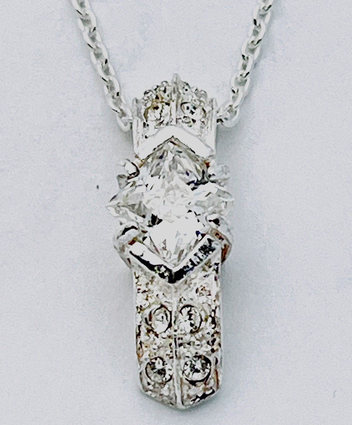 925 Sterling Silver 3.5 Gram  9 CZ Bar  Necklace 16”
