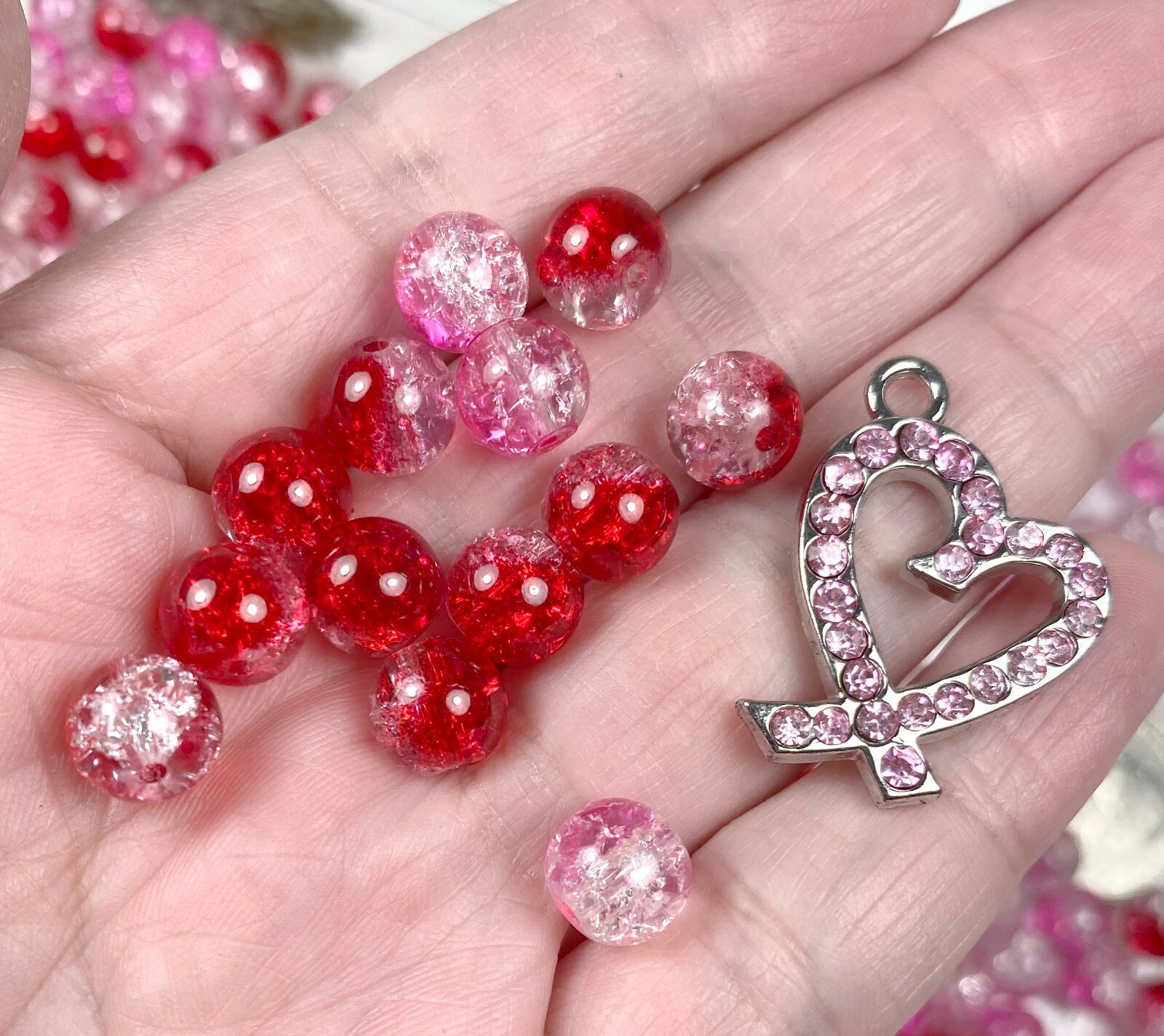 Valentine Beads for Jewelry Making Glass Beads Crackle Red Pink 6mm Round 150 pc