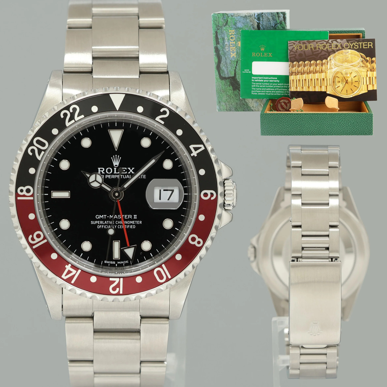 1996 MINT COKE Rolex GMT-Master II Red Black Steel 16710 40mm Watch Box