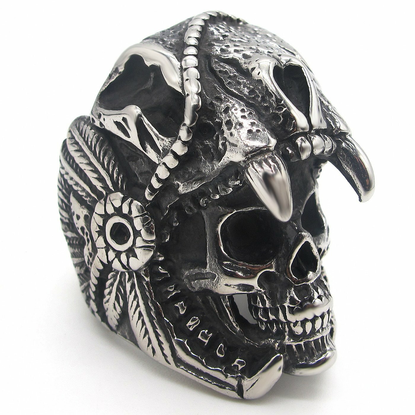 MENDEL Large Mens Heavy Stainless Steel Biker Tiger Skull Ring Men Size 8-16