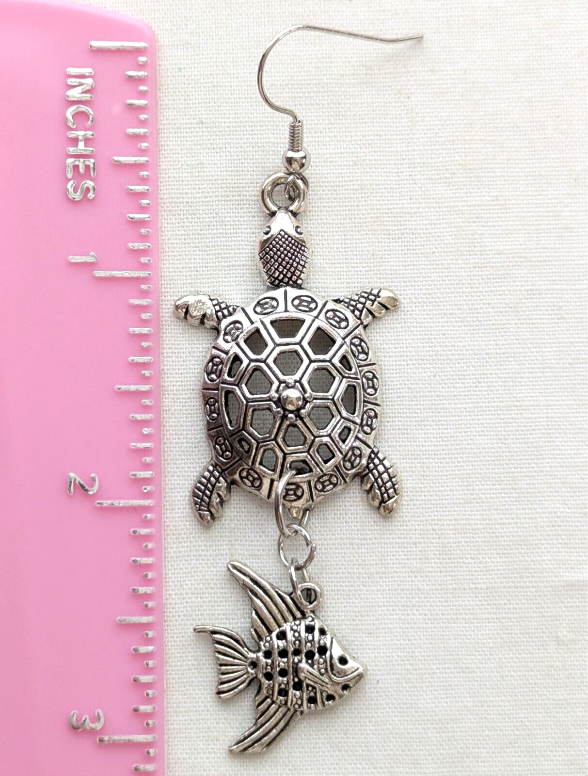 Galapagos Turtle Fish Dangle Earrings Nautical Beach Resort Nature Jewelry
