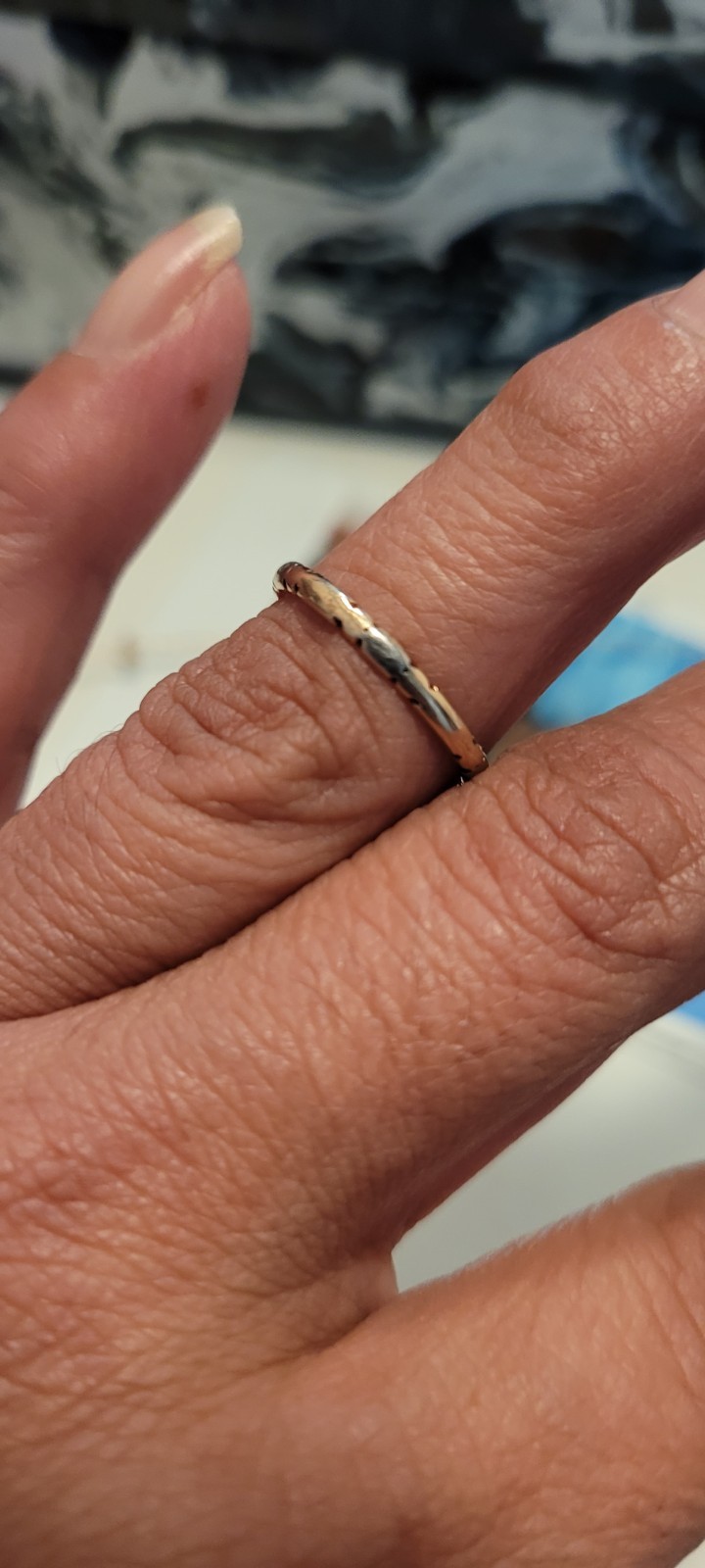 Antique 14k Orange Blossom Artcarved Brick Layered Yellow White Gold Band