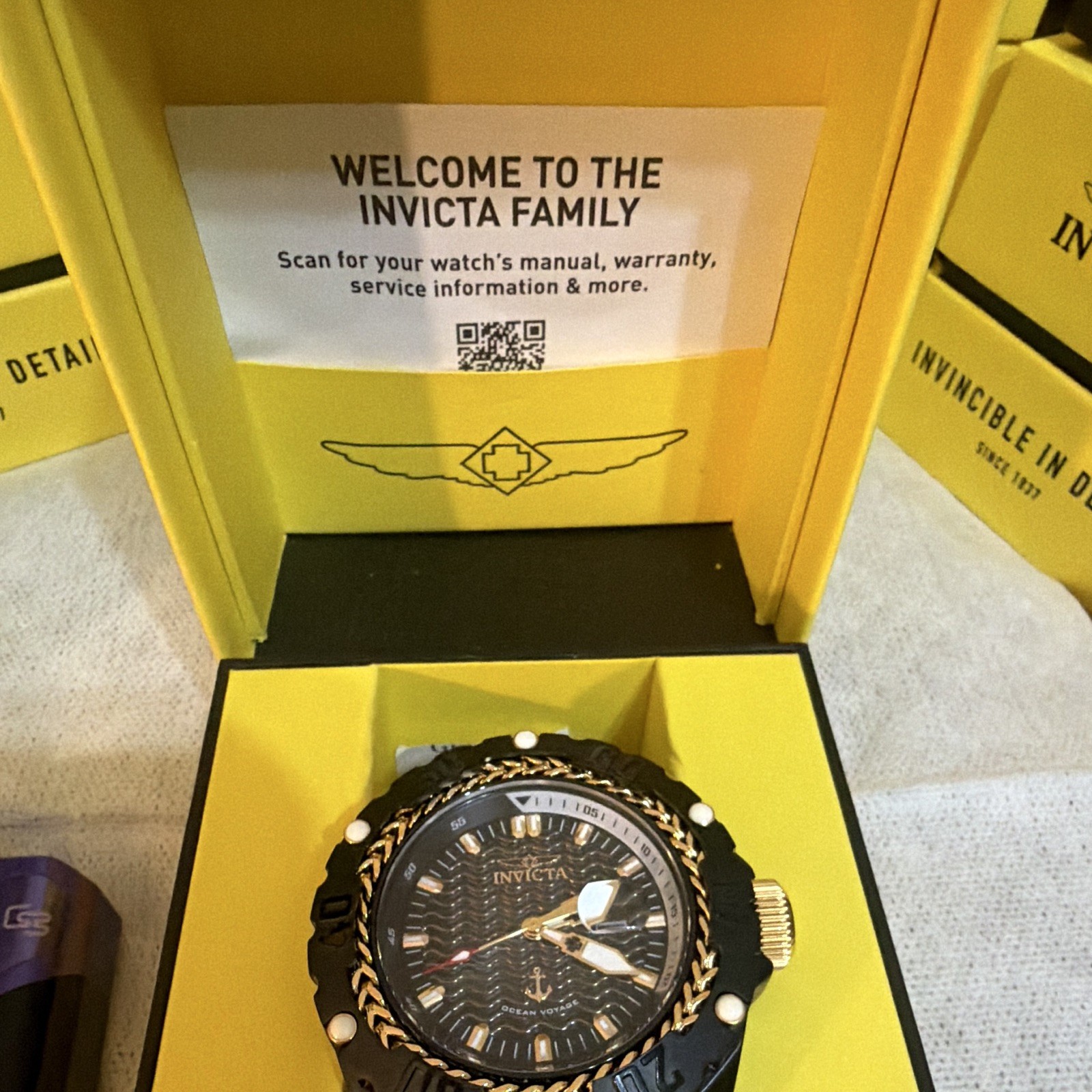 Invicta Ocean Voyage Men’s Quartz Black/Gold Date 100m 52mm+ w/Box Manual