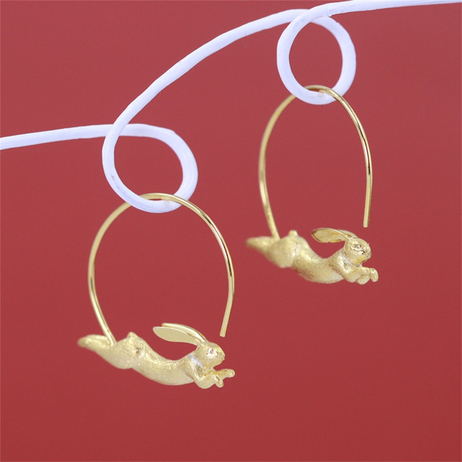 Rabbit Bunny Hoop Earrings in 925 Sterling Silver
