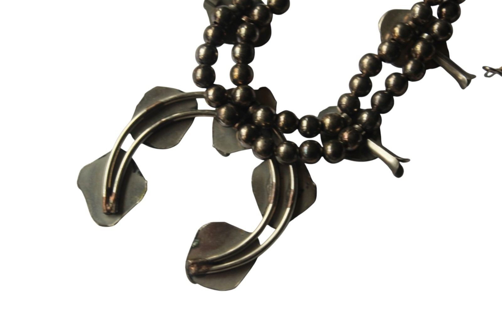 Vintage Silver Tone Black Onyx Squash Blossom Statement 24in Western Nickle
