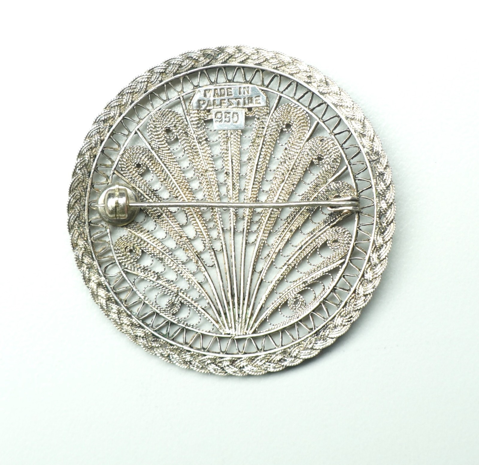 Vintage 950 Sterling Silver+ Filigree Brooch 1.75″ Palestine 7.69 Grams