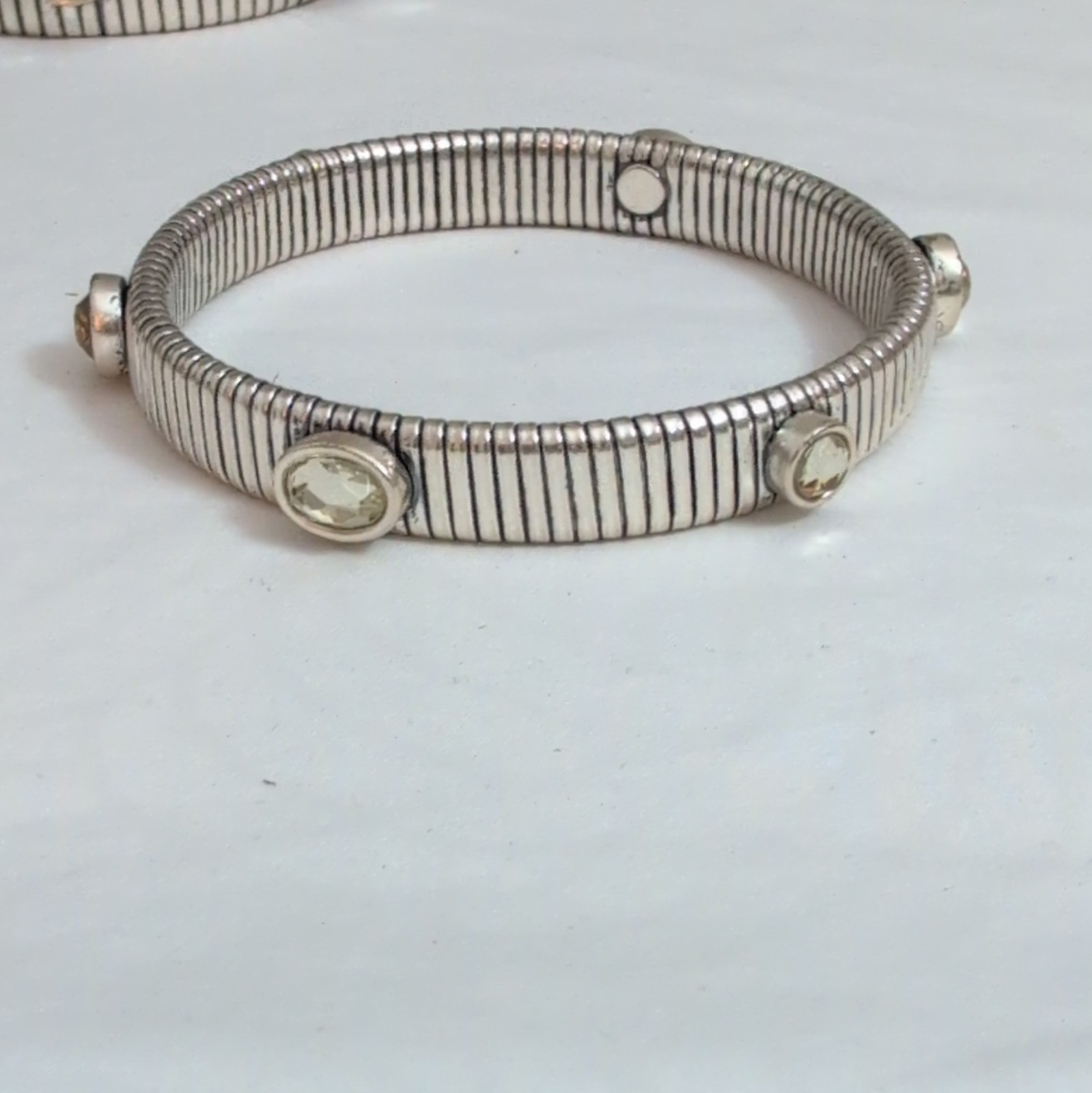 Chico’s Jewelry Set of 3 Stackable Silver Tone Bracelets, Blue Druzy, Gift Pouch