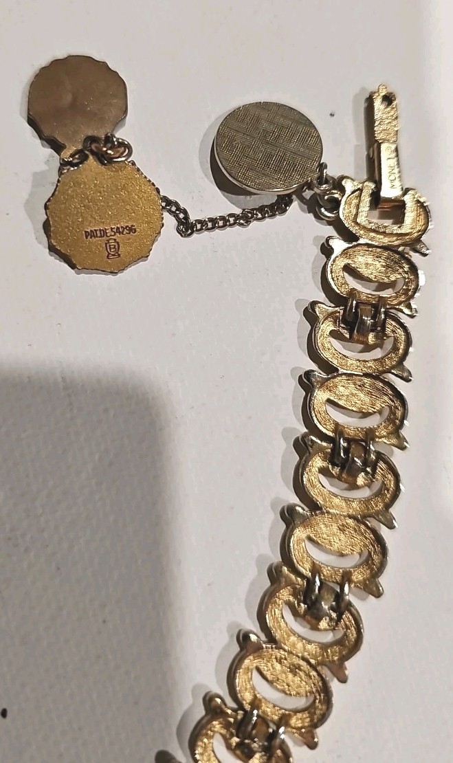 Vintage Monet Gold Tone Chain Bracelet 7 Inch 3 Charms With Safety Chain