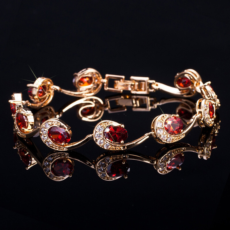 Silver Plated CZ Blue Rhinestone Oval Shape Bracelet Women Gold Color Jewelry
