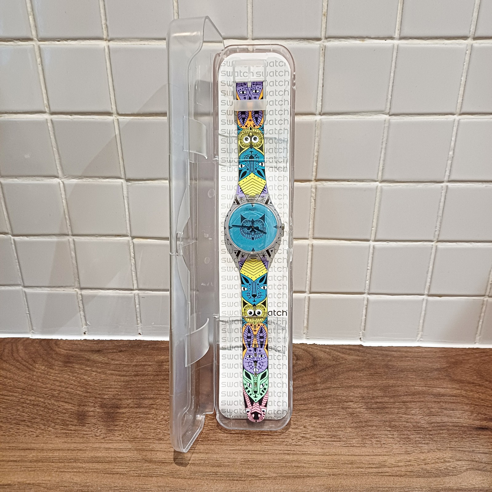 Swatch Wild Totem SUOZ191 Owl Dial Swiss Watch New Renata Battery Box & Papers