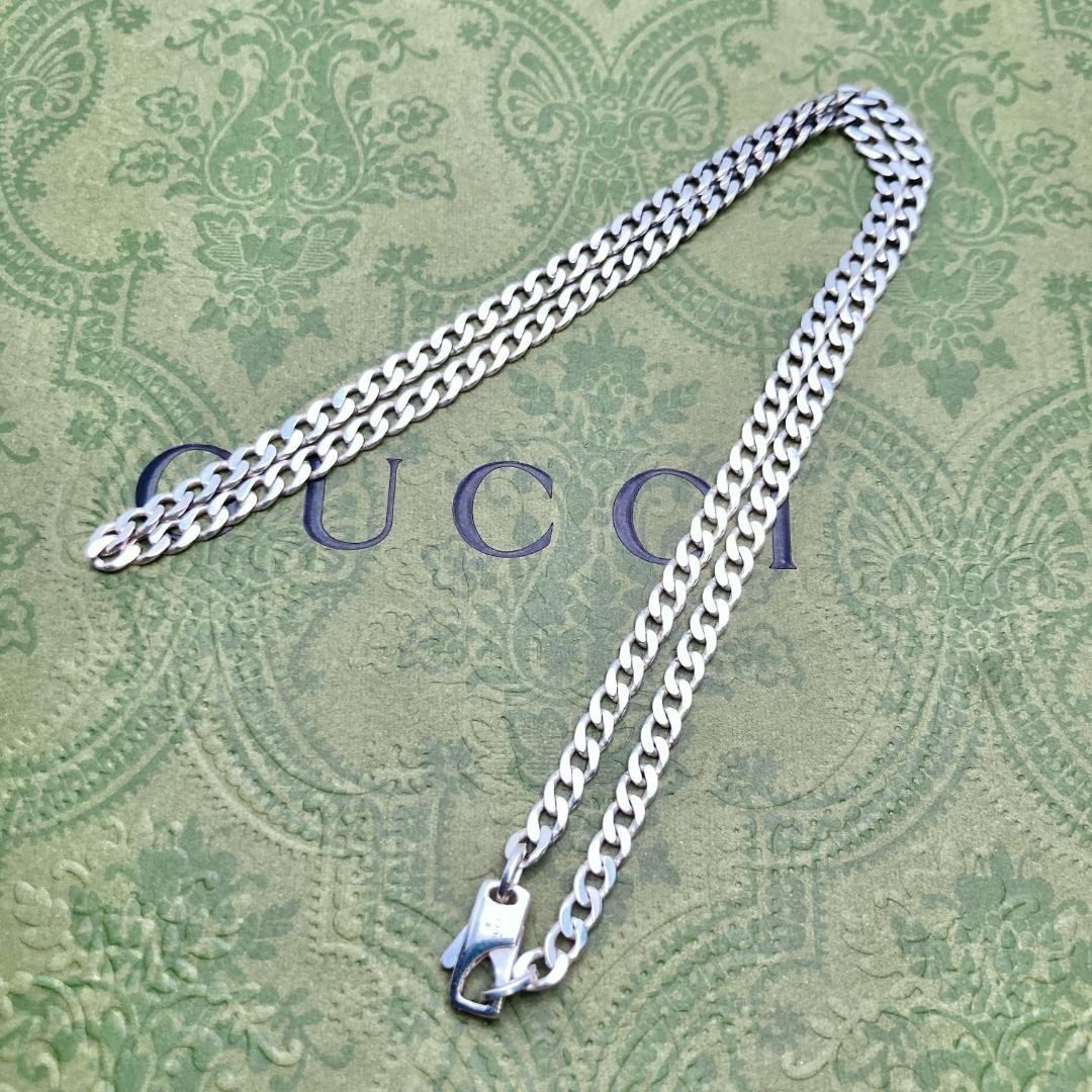 GUCCI Sterling Silver 925 Curb Chain Necklace 45cm 17.7in