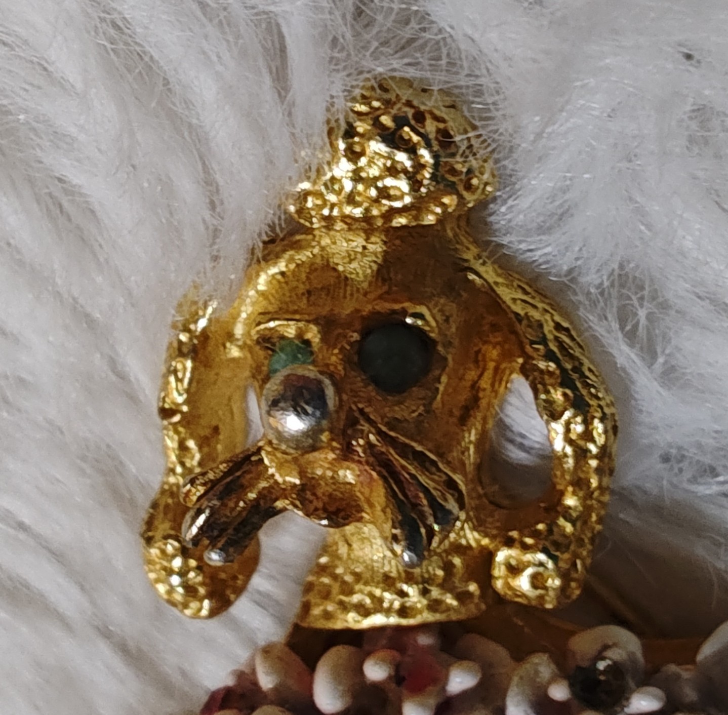 Signed Poodle Dog Brooch Pin Gold Tone Pink White Rhinestone Enamel 1.5 in