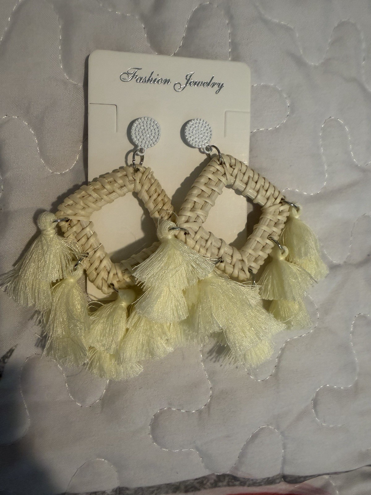 Fashion Jewelry Beige Rattan Geometric Tassel Dangle/Drop Earrings