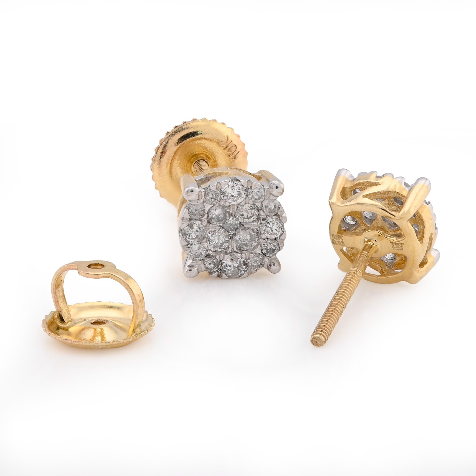 10K Yellow Gold Flower Cluster Earrings 0.36CT Natural Diamond Men Women Studs