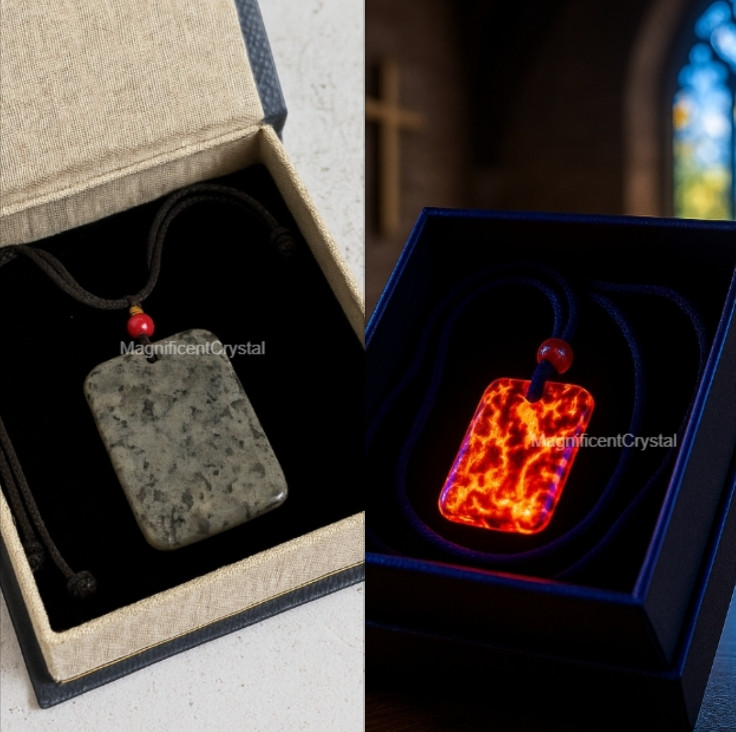 Yooperlite Rectangle Pendant Necklace UV Reactive Stone Jewelry Party Glow Gifts
