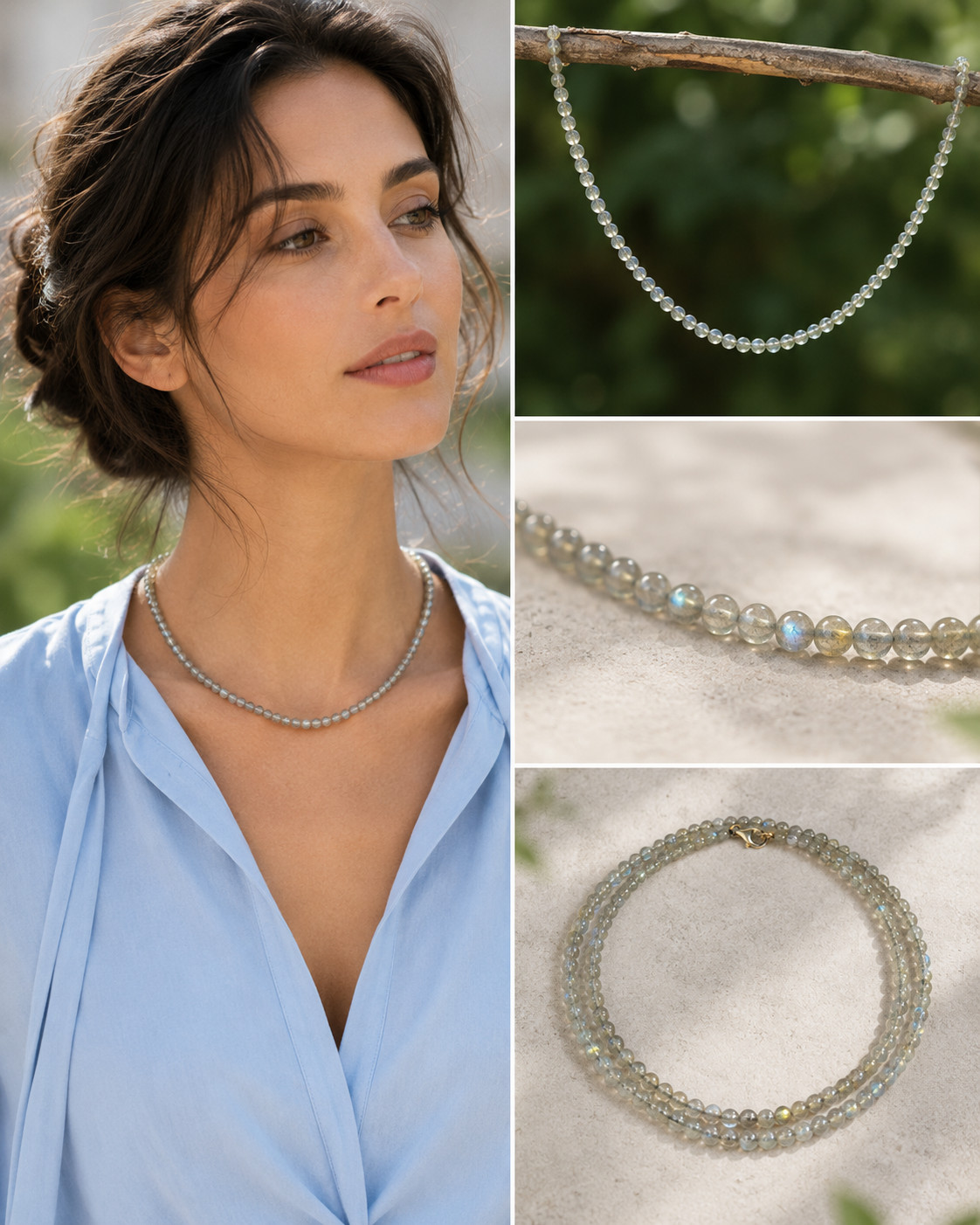 Labradorite Ball Shape Gemstone Necklace Ø-5mm 925 Silver Clasp