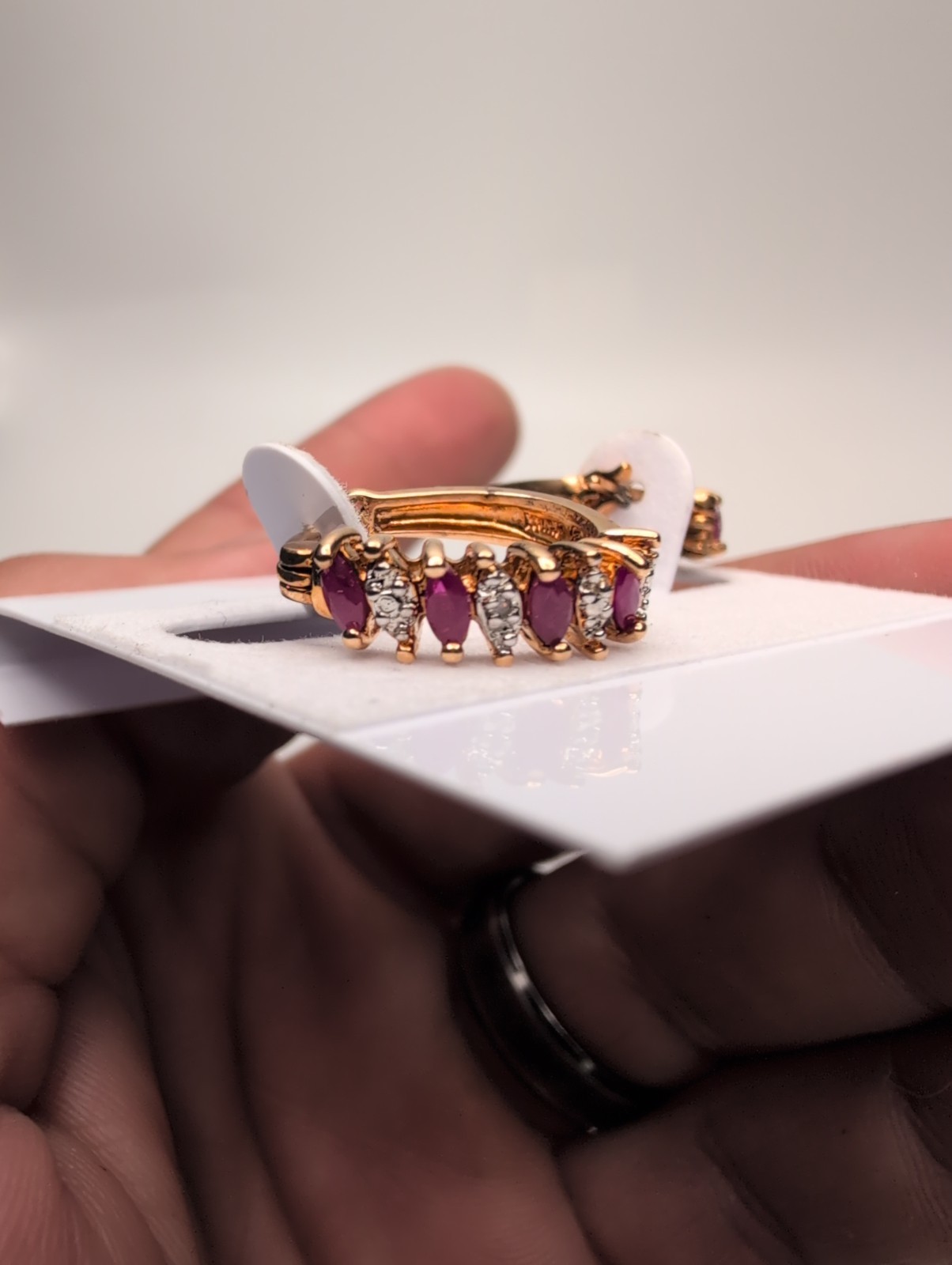 925 & Gold Vermeil Ruby CZ Hoop Earrings 4.2g Marquise Cut