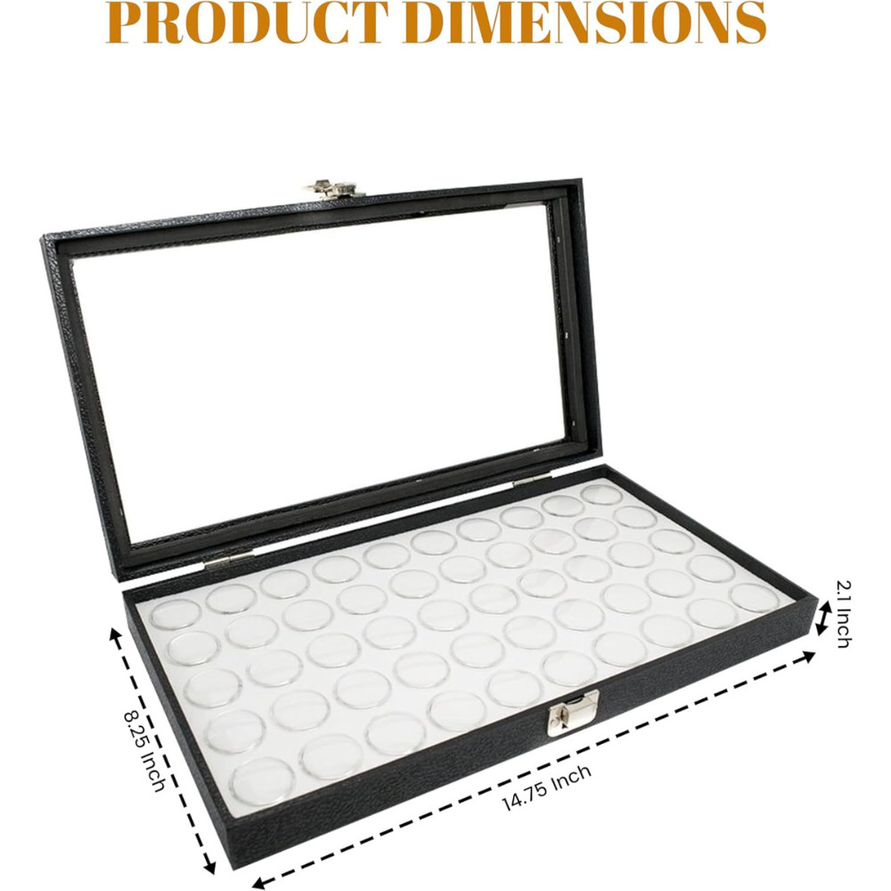 Glass Top Jewelry Display Case Box White 50 Gem Jars Insert
