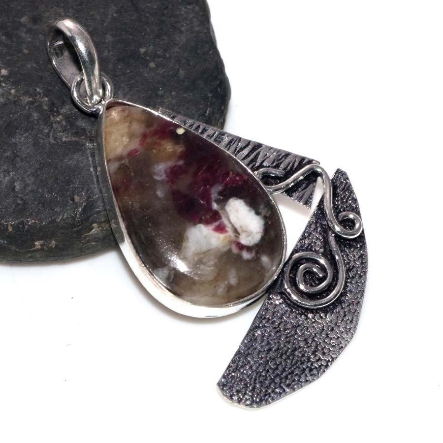 925 Silver Plated Lepidolite Pendant 2″ Delicate Fine Design Most Beautiful GW