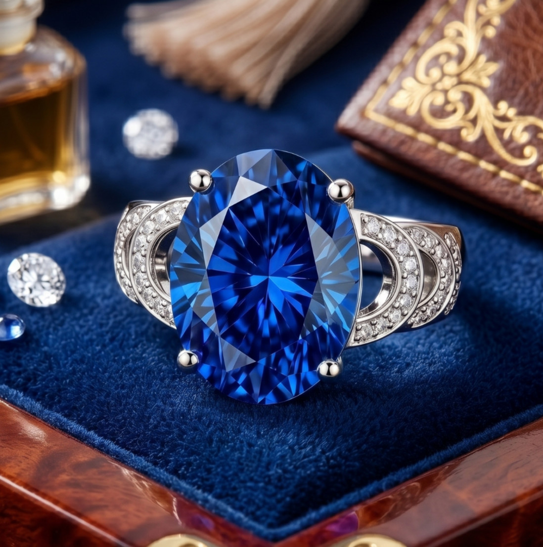 7.00 Ct Certified Oval Cut Blue Natural Diamond Ring VVS1 White Gold Finish