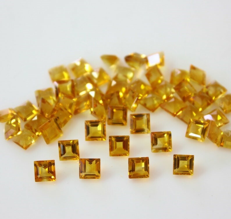 200 Pcs Natural Citrine 3mm Square Shape Faceted Cut Calibrated Loose Gemstone