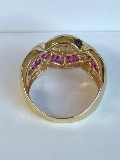 2.70 Ct Lab Created Ruby & Diamond Cluster Party Ring 925 Yellow Gold plated