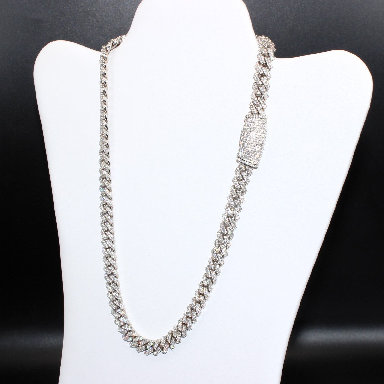 White Gold Cuban Link Chain 20” 10mm Approx. 20ct Real Diamond 129g Necklace