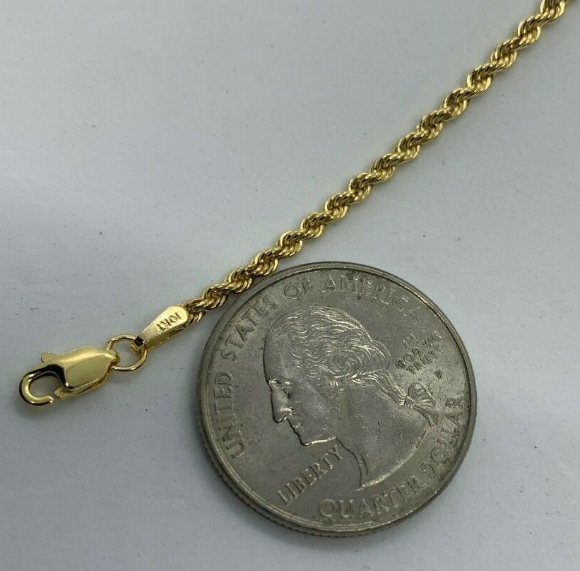 10K Gold Rope Chain Necklace Lazer Cut Men’s Women’s 2.2mm – 4mm 16″ to 30″