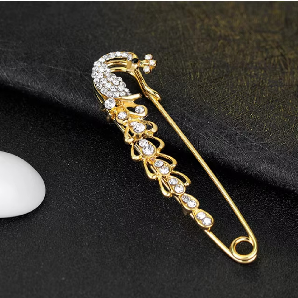 Fancy Rhinestone Anti-Slip Peacock Brooch Pin Women Exquisite Gold Fashion Gift