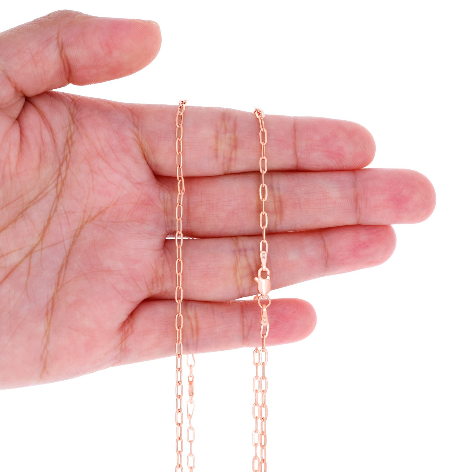 10k Rose Gold 2mm Paperclip Chain Dainty Oval Link Necklace Womens Men 16″- 24″