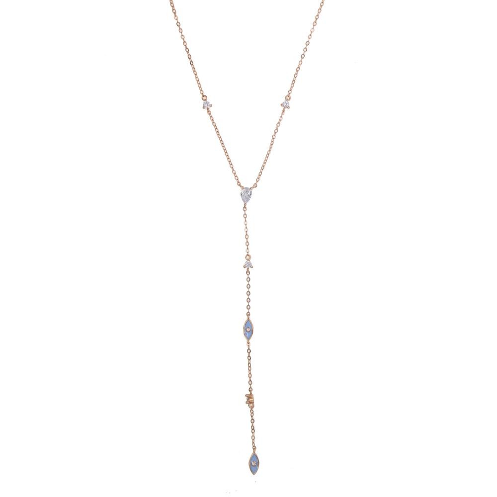 Enamel Evil‑eye Charm Y‑lariat Necklace with White Cz Links, Cute and Stylish Fo