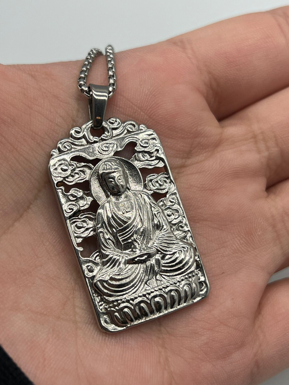 Stainless Steel Tibetan Big Buddha Pure Argentum Patron Saint Pendant