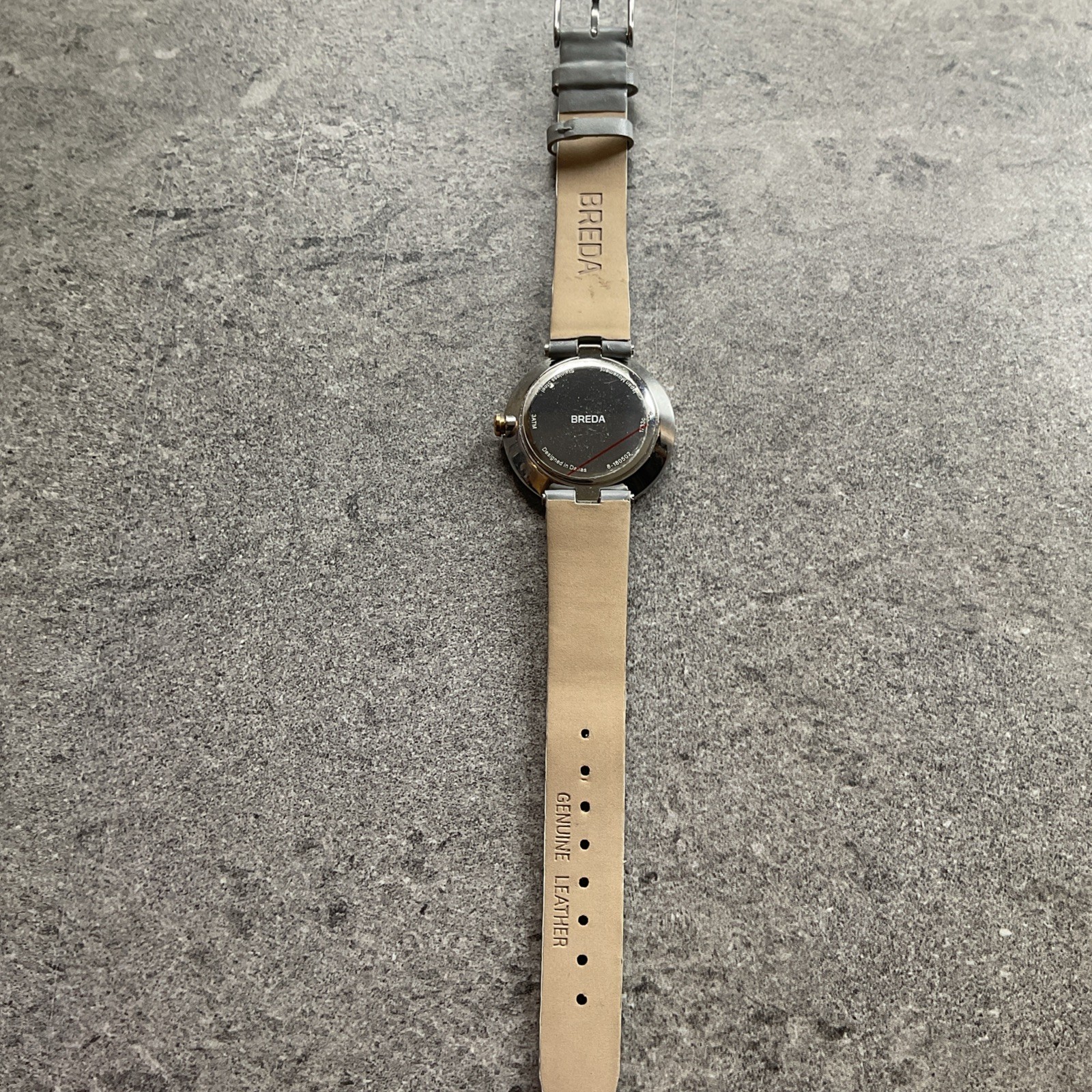 Breda Womens Watch 34mm Silver Tone Case Gray Leather Band Bin Z