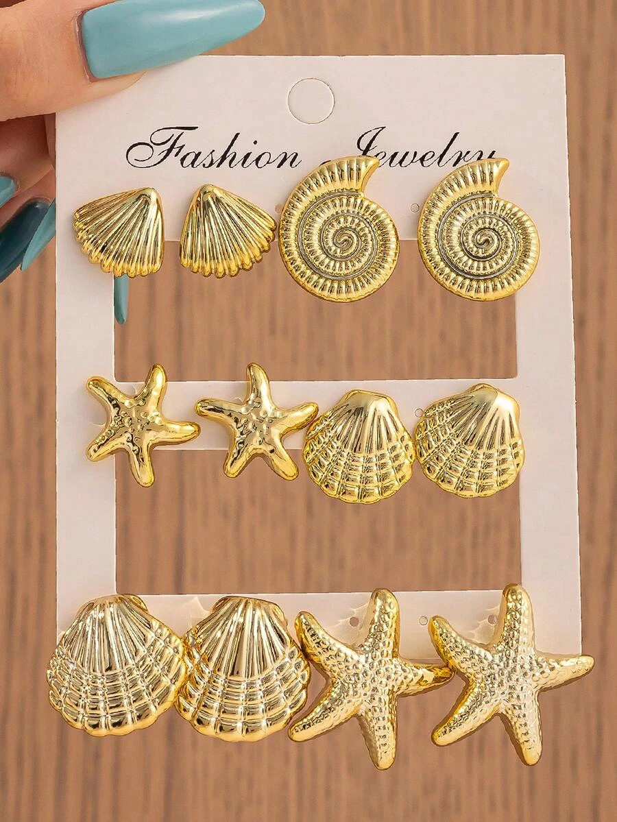 12pcs Starfish Shell Earrings Set Summer Beach Holiday Jewelry Women