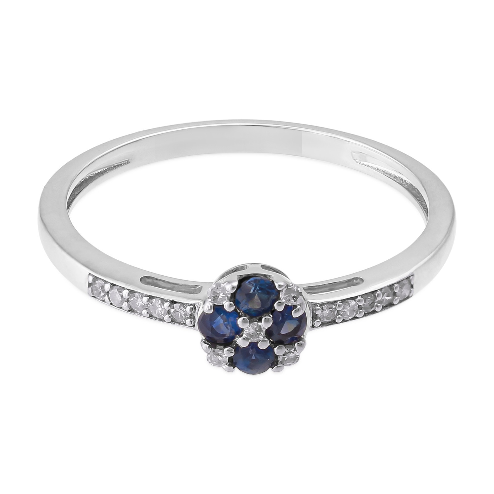 0.24 Tcw Blue Sapphire Diamond Flower Cluster Pave Ring 925 Sterling Silver Gift