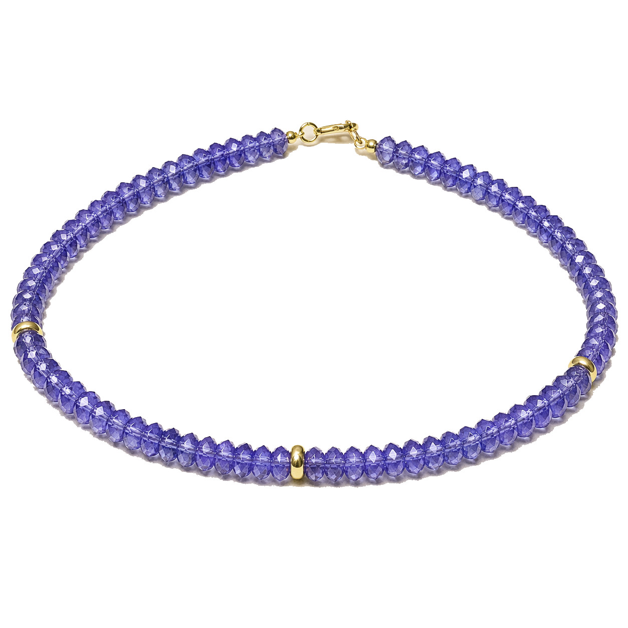 14K GOLD TANZANITE GEMSTONE 3 GOLD ROUNDEL STATION 7.5INCH BRACELET