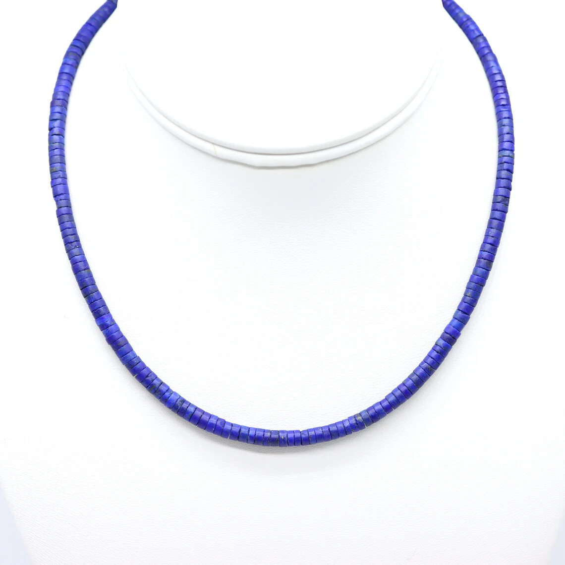 Blue Lapis Heishi Necklace, 4mm Thin Royal Blue Beaded Gemstone Layering Choker