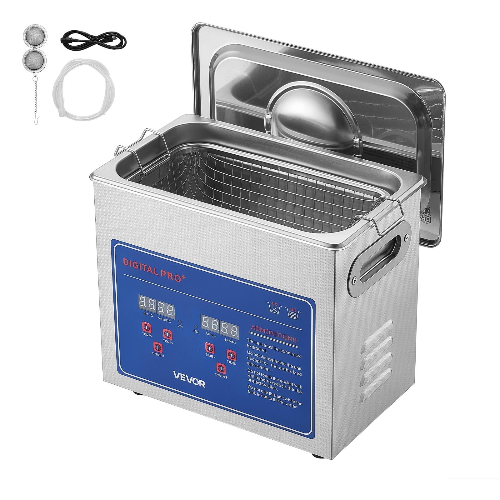 3L Ultrasonic Cleaner with Digital Timer & Temp Control, 40kHz Stainless Steel,