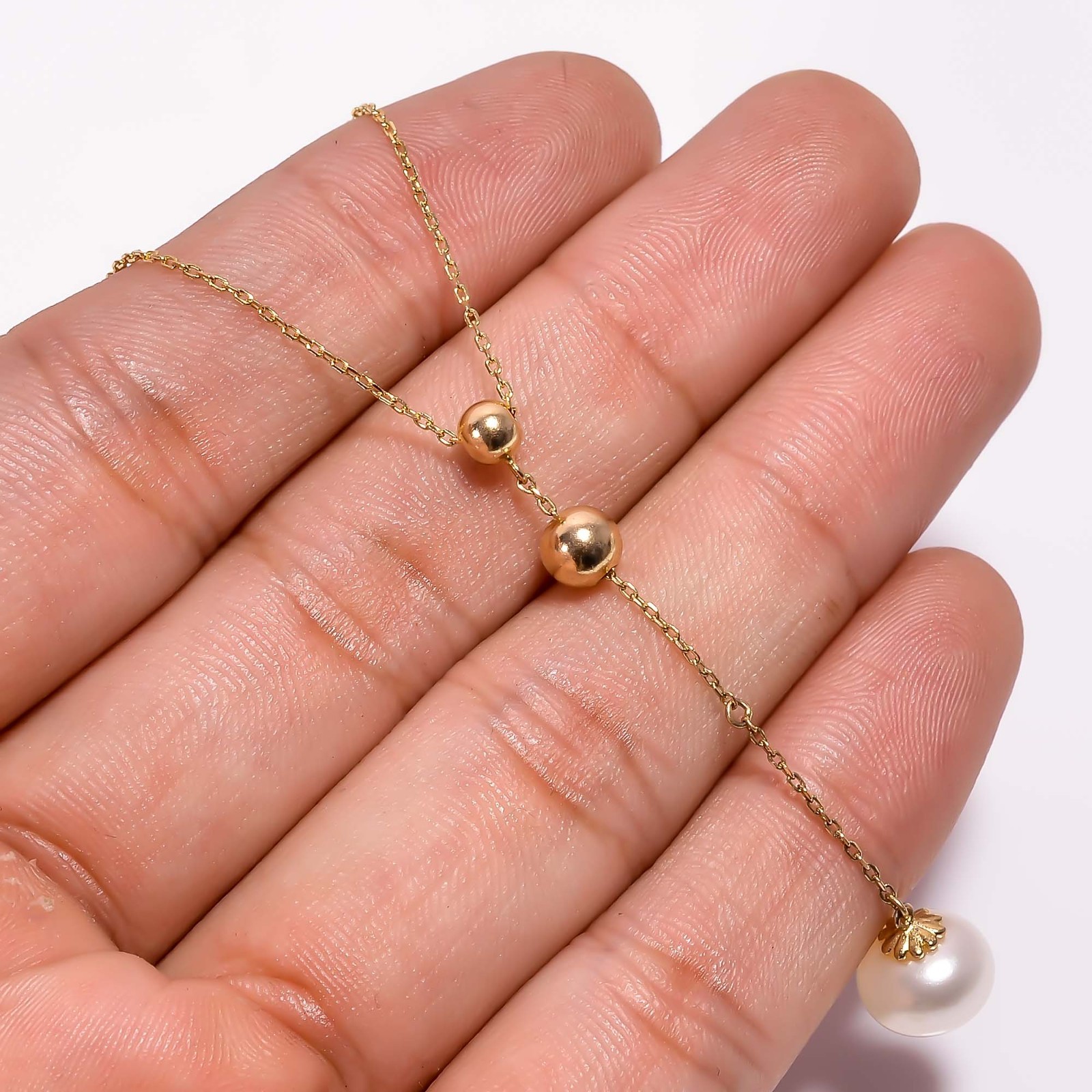 AAA White Biwa Pearl Gold Plated Necklace 925 Sterling Silver 15.5-17″ P-701
