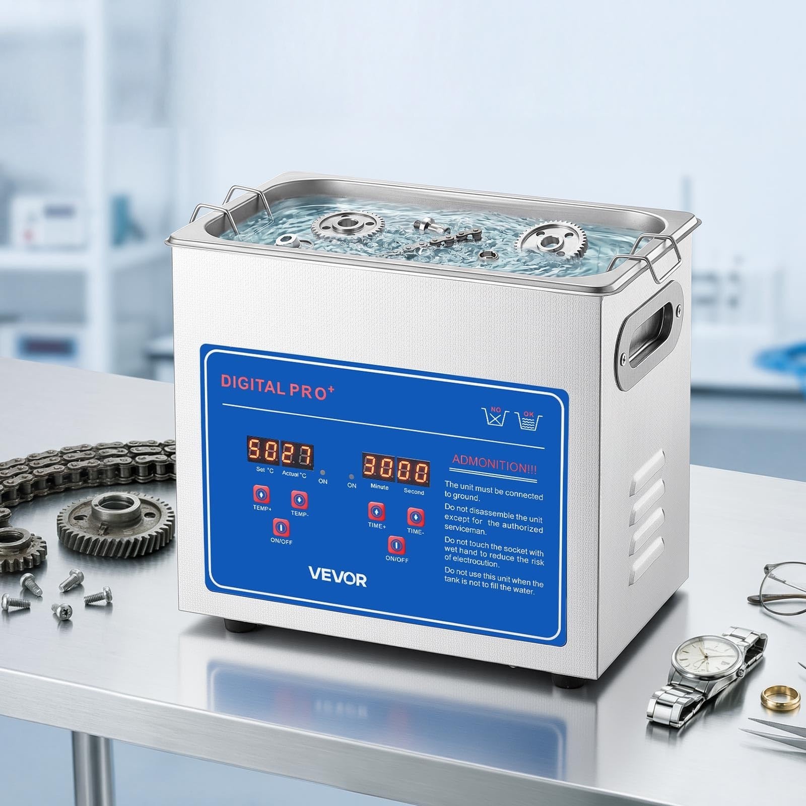 3L Ultrasonic Cleaner with Digital Timer & Temp Control, 40kHz Stainless Steel,