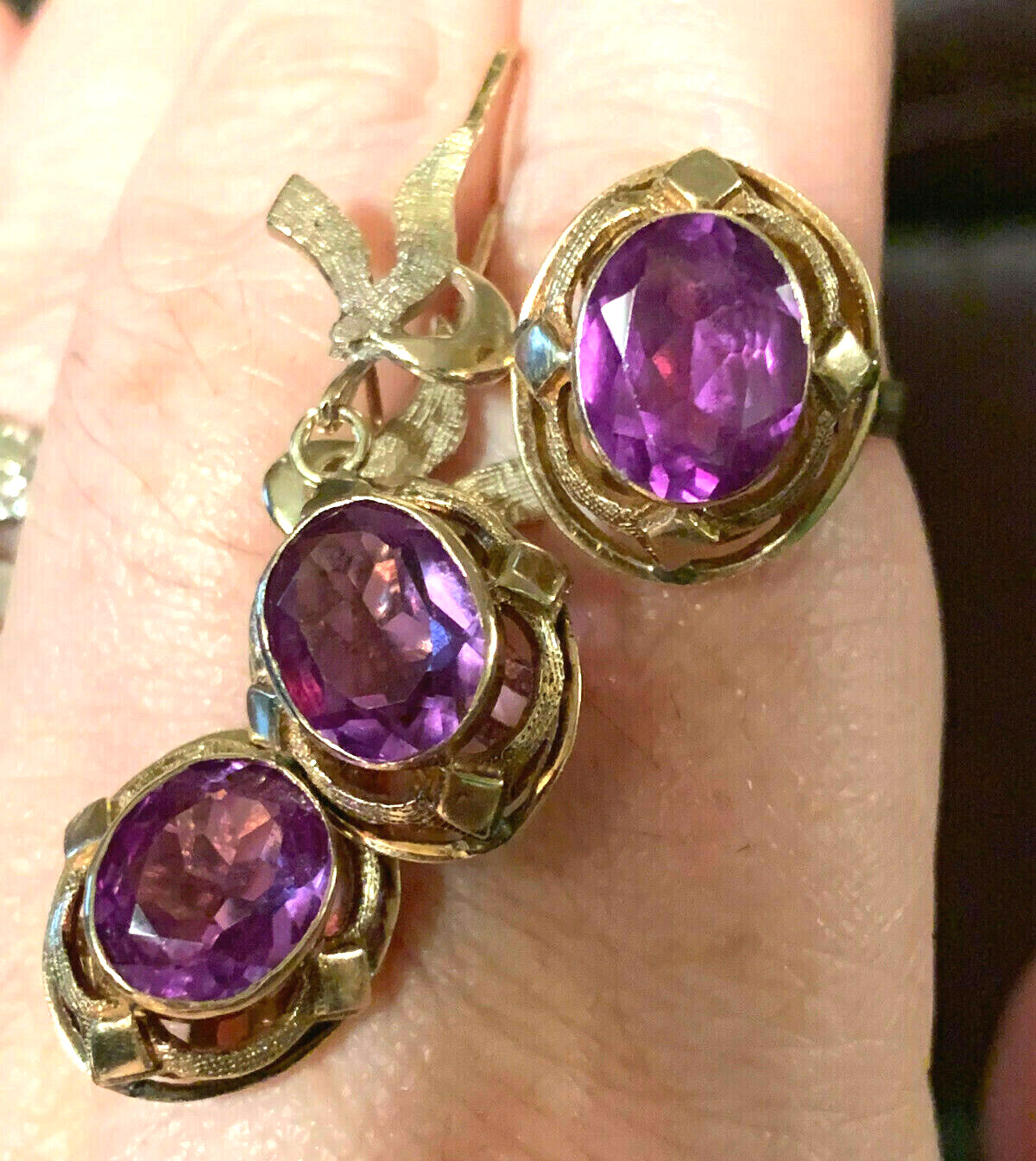 VINTAGE 14K RING & EARRINGS COLOR CHANGE PURPLE SAPPHIRE SET OF 2 CUSTOM MADE