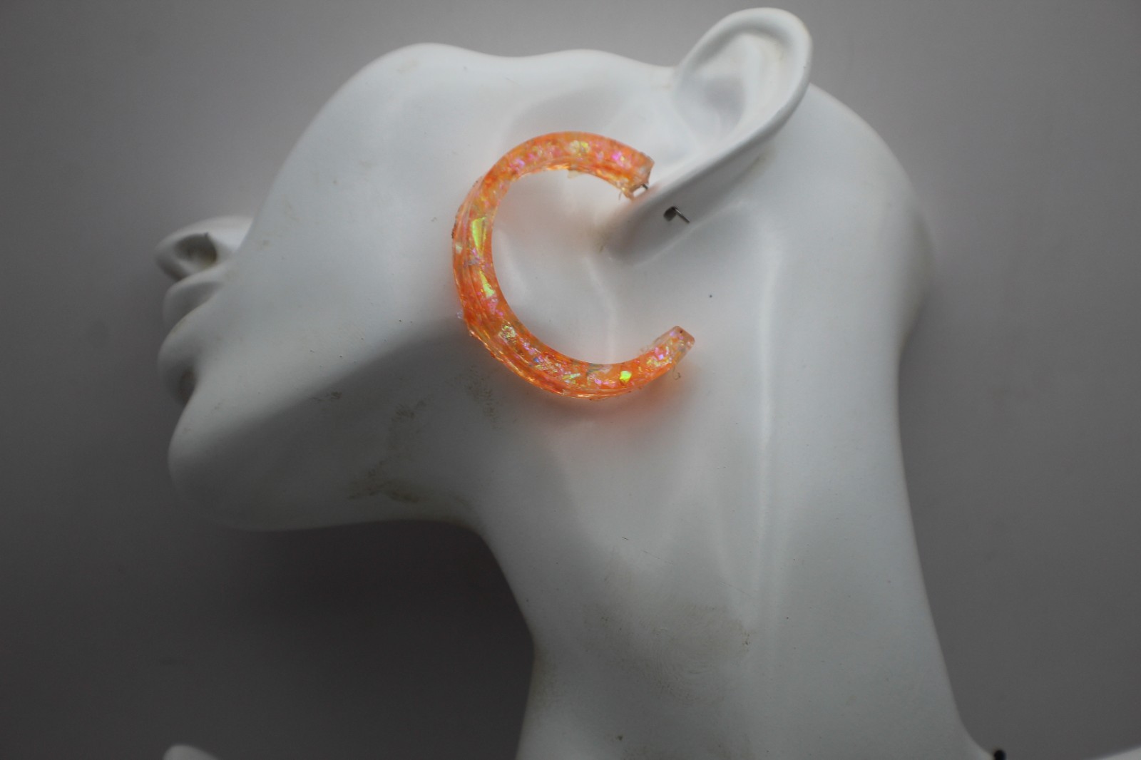 Bright And Shiny Orange Resin Jewelry Set Hoop Earrings And Necklace