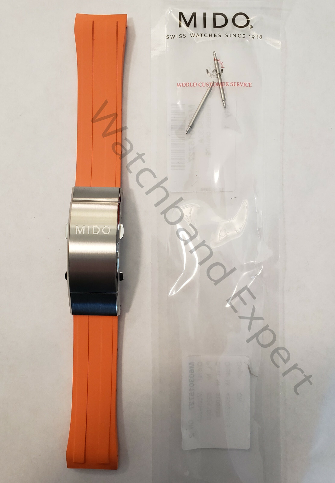 Original MIDO Ocean Star M026430A Orange Rubber Watch Band Strap Titanium Buckle