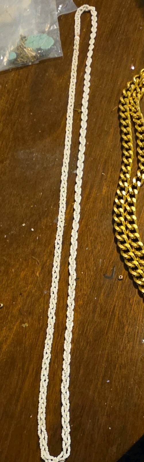 Lot of 3 Necklaces Gold Tone Curb Chain Lobster, White & Tan Beaded Strands
