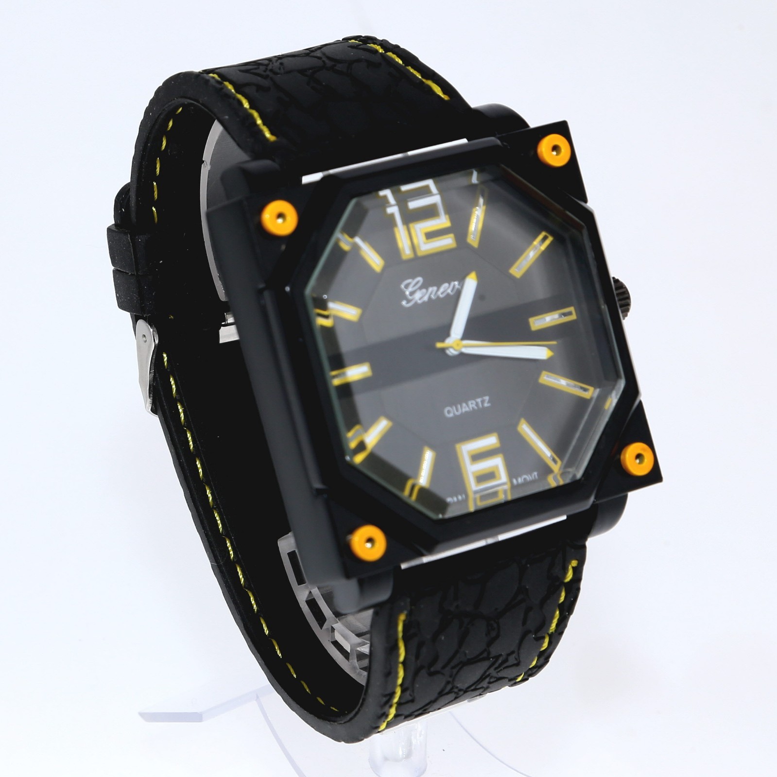 48mm x 48″ Oversized Square Men’s Quartz Watch with Black Silicone Band