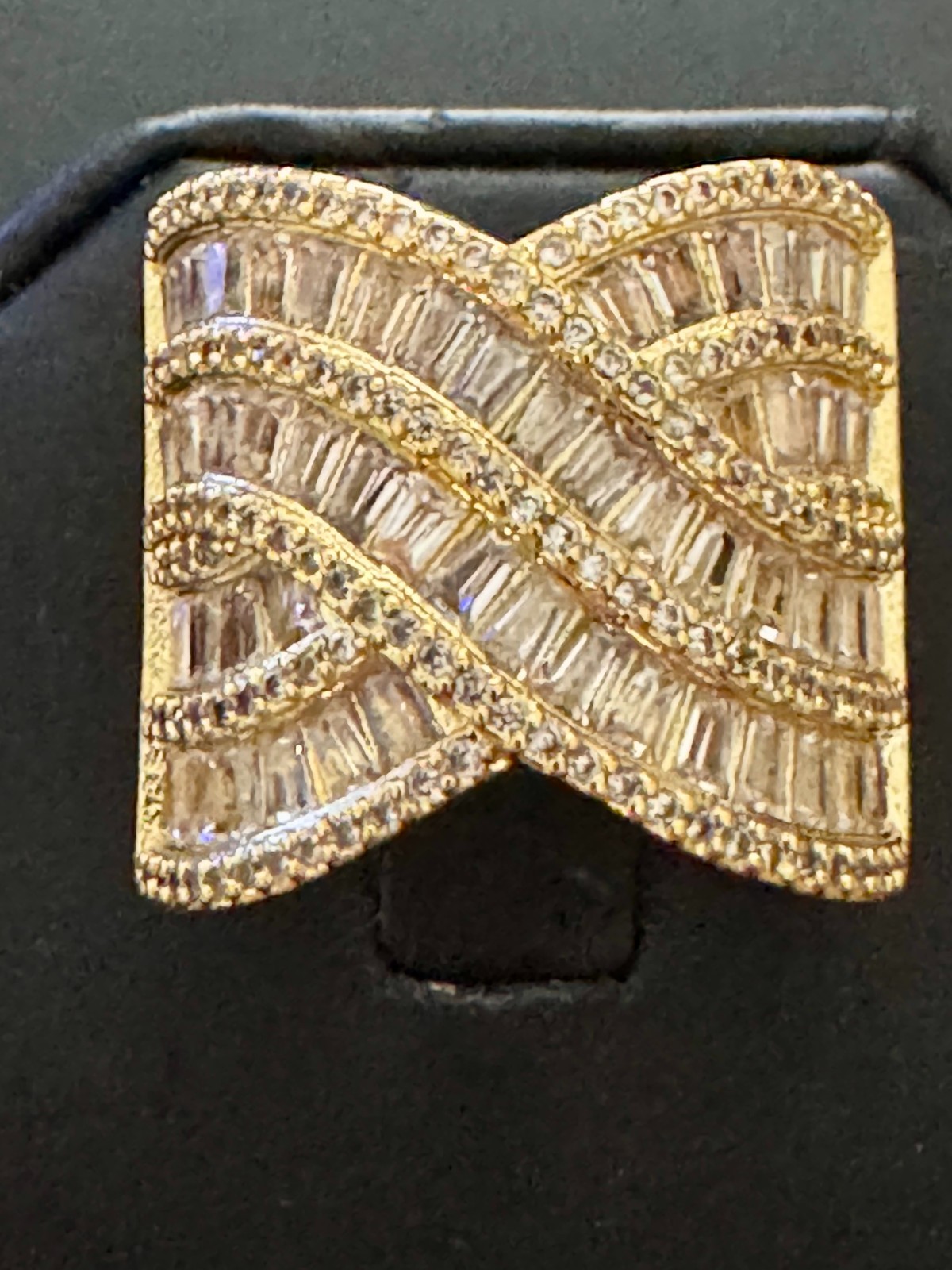 Stunning Wave Style Baguette Statement Cocktail Ring Size 7 Free Shipping