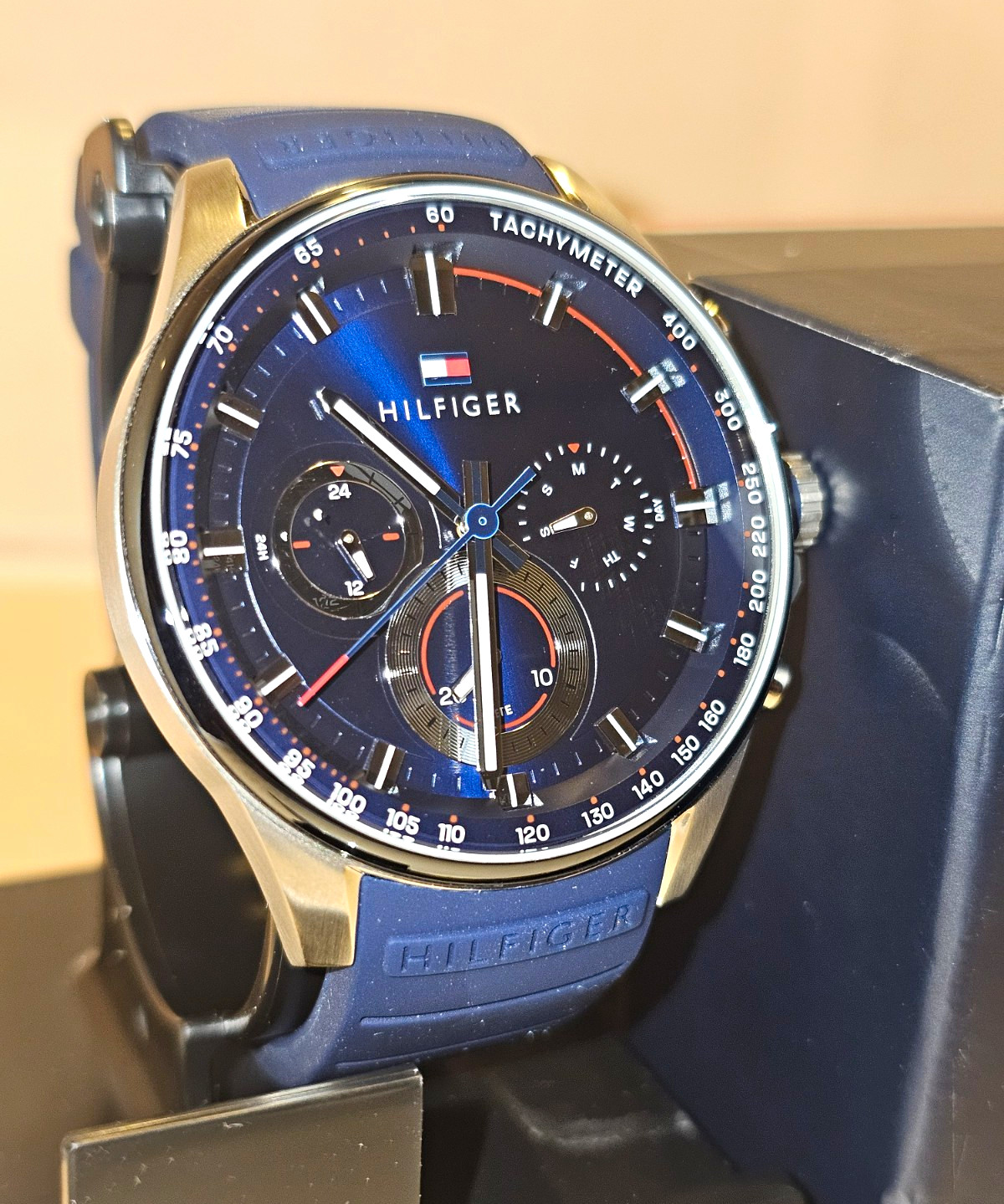Tommy Hilfiger Men’s Analog Quartz Tachymeter Multi-Dial Blue Strap w/ Box