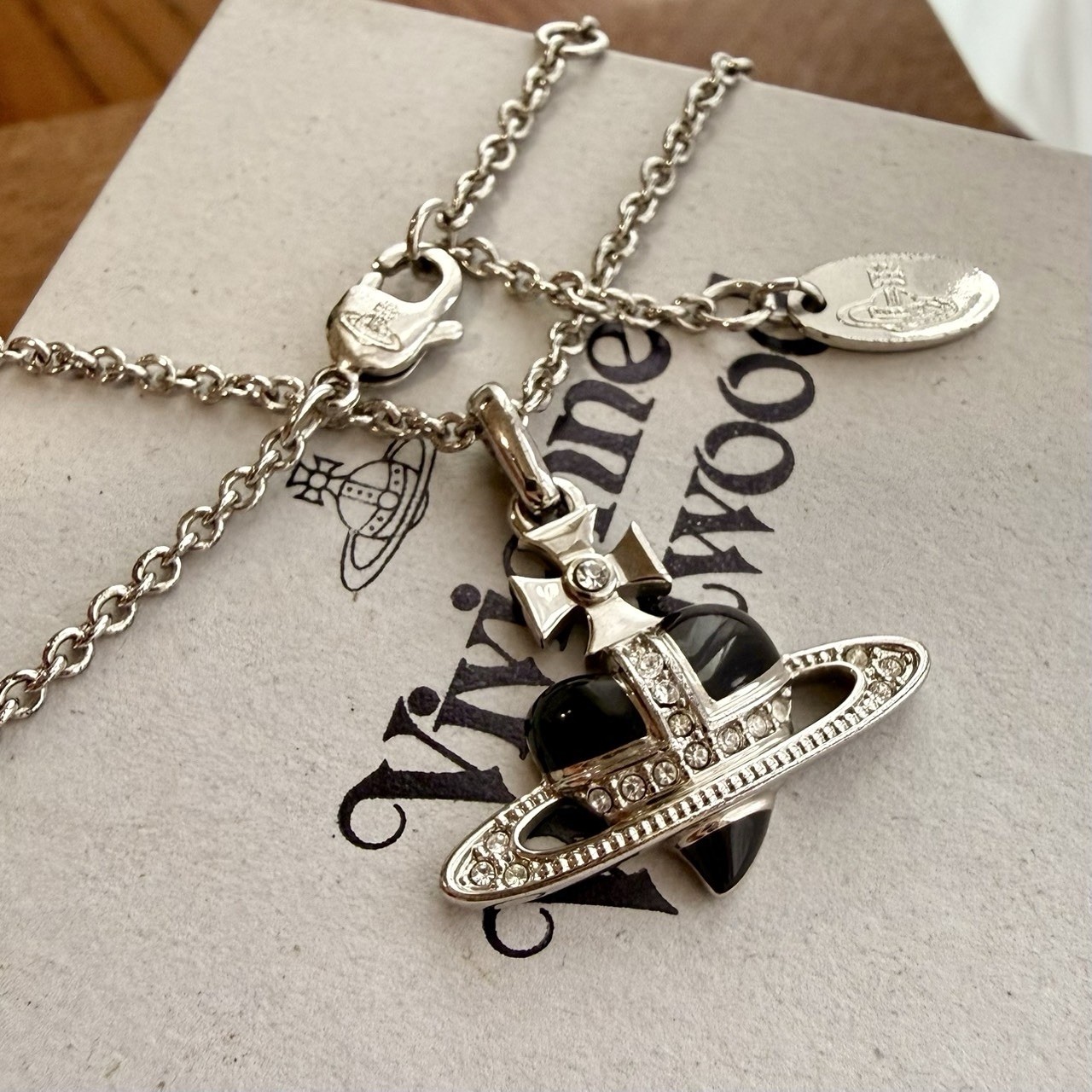 Vivienne Westwood Diamante Heart Necklace Black Authentic Popular Reissue